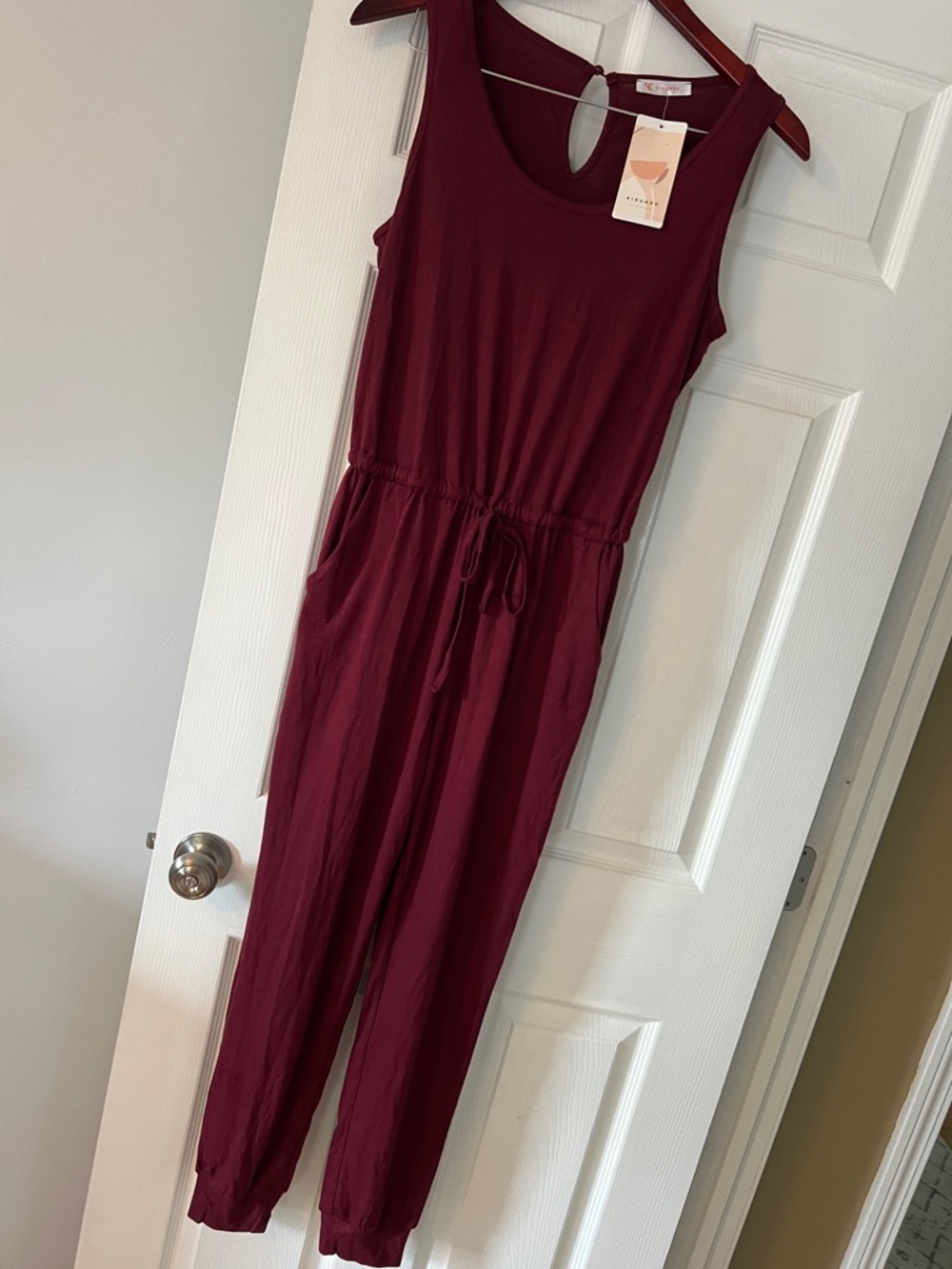 Sleeveless Burgundy Jumpsuit with Drawstring Waist